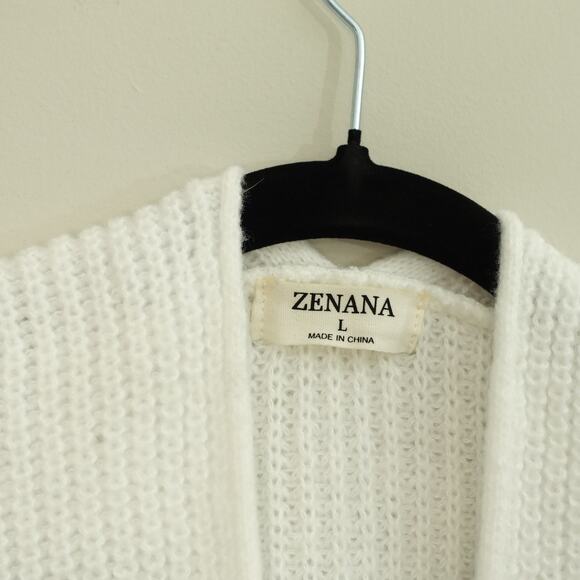 Zenana Womens Open Front Cardigan Sweater Ribbed Knit Long Sleeve White Large - Picture 2 of 7